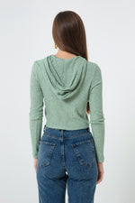 Female Front Zipper Knitted Crop Blouse