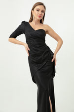 Woman One Sleeve Silvery Long Evening Dress