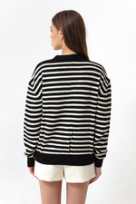 Female Gold Button Striped Knitwear Cardigan