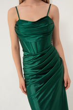Woman Balen Corset Detailed Slit Long Evening Dress