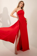 Woman One Shoulder Long Evening Dress With Stone