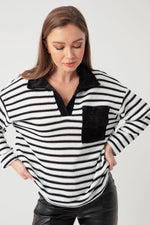 Female Shirt Collar Striped Blouse