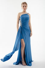 Woman One Shoulder Long Evening Dress With Stone