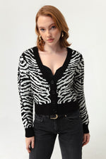 Woman Zebra Pattern Triko Cardigan