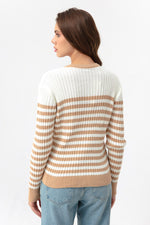 Female Gold Button Striped Knitwear Cardigan