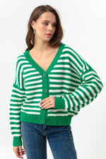 Woman Oversize Striped Knitwear Cardigan