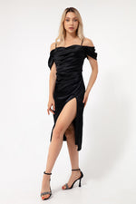 Women'S Fıne Handıng Degaje Yoki Saten Dress Dress