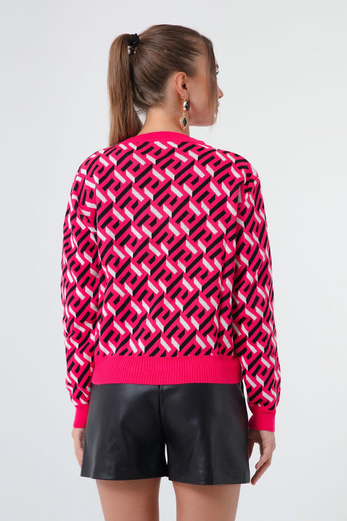 Women'S Bike Collar Patterned Knitwear Sweater