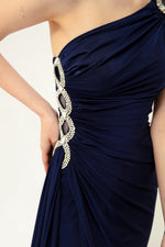 Woman One Shoulder Long Evening Dress With Stone