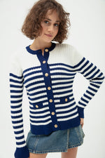 Female Gold Button Striped Knitwear Cardigan