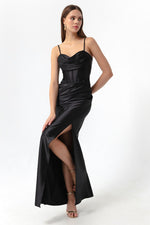 Woman Balen Corset Detailed Slit Long Evening Dress