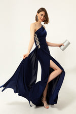 Woman One Shoulder Long Evening Dress With Stone