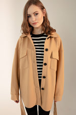 Short Stamp Coat With A Woman Belt