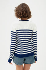 Female Gold Button Striped Knitwear Cardigan