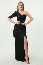 Woman One Sleeve Silvery Long Evening Dress