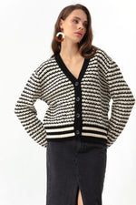 Female Striped Button Detailed Overwhelm Knitwear Cardigan