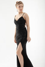 Long Evening Dress Dress With Women'S Back Low -Cut Sequined