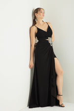 Women'S Hand Draphed Long Dress With Slit Dress