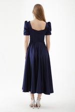 Female Square Collar Balloon Sleeve Midi Evening Dress