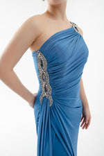 Woman One Shoulder Long Evening Dress With Stone