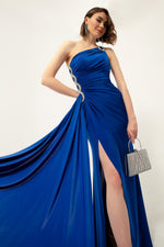 Woman One Shoulder Long Evening Dress With Stone