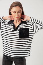 Female Shirt Collar Striped Blouse