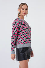 Women'S Bike Collar Patterned Knitwear Sweater