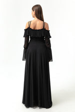 Female Strap Low Sleeve Chiffon Evening Dress