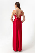 Woman Balen Corset Detailed Slit Long Evening Dress