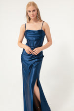 Woman Balen Corset Detailed Slit Long Evening Dress