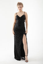 Long Evening Dress Dress With Women'S Back Low -Cut Sequined