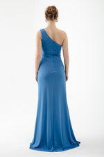 Woman One Shoulder Long Evening Dress With Stone