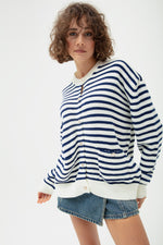 Female Gold Button Striped Knitwear Cardigan