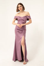 Woman Shirring Detailed Slip Long Evening Dress