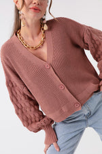 Women'S Arms With Embossed Mini Knitwear Cardigan