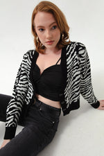 Woman Zebra Pattern Triko Cardigan