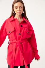 Short Stamp Coat With A Woman Belt