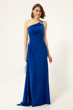 Woman One Shoulder Long Evening Dress With Stone