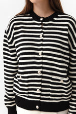 Female Gold Button Striped Knitwear Cardigan