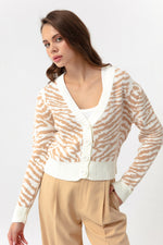 Woman Zebra Pattern Triko Cardigan