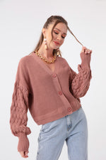 Women'S Arms With Embossed Mini Knitwear Cardigan