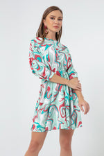 Woman Patterned Mini Satin Dress