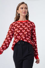 Women'S Bike Collar Patterned Knitwear Sweater