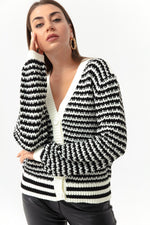 Female Striped Button Detailed Overwhelm Knitwear Cardigan