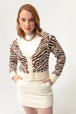 Woman Zebra Pattern Triko Cardigan