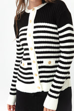 Female Gold Button Striped Knitwear Cardigan