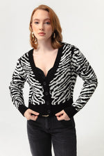 Woman Zebra Pattern Triko Cardigan