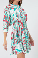 Woman Patterned Mini Satin Dress