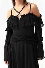 Female Strap Low Sleeve Chiffon Evening Dress