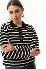 Woman Polo Yaka Striped Knitwear Sweater